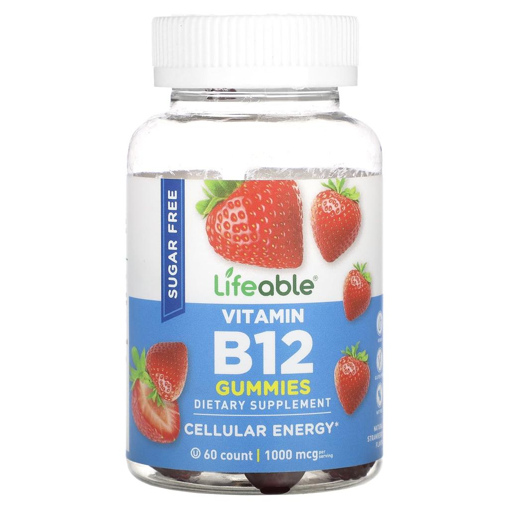 Lifeable Vitamin B12 Gummies, Sugar-free, Natural Strawberry Flavor, 1,000 Mcg, 60 Gummies (500 Mcg Per Gummy)