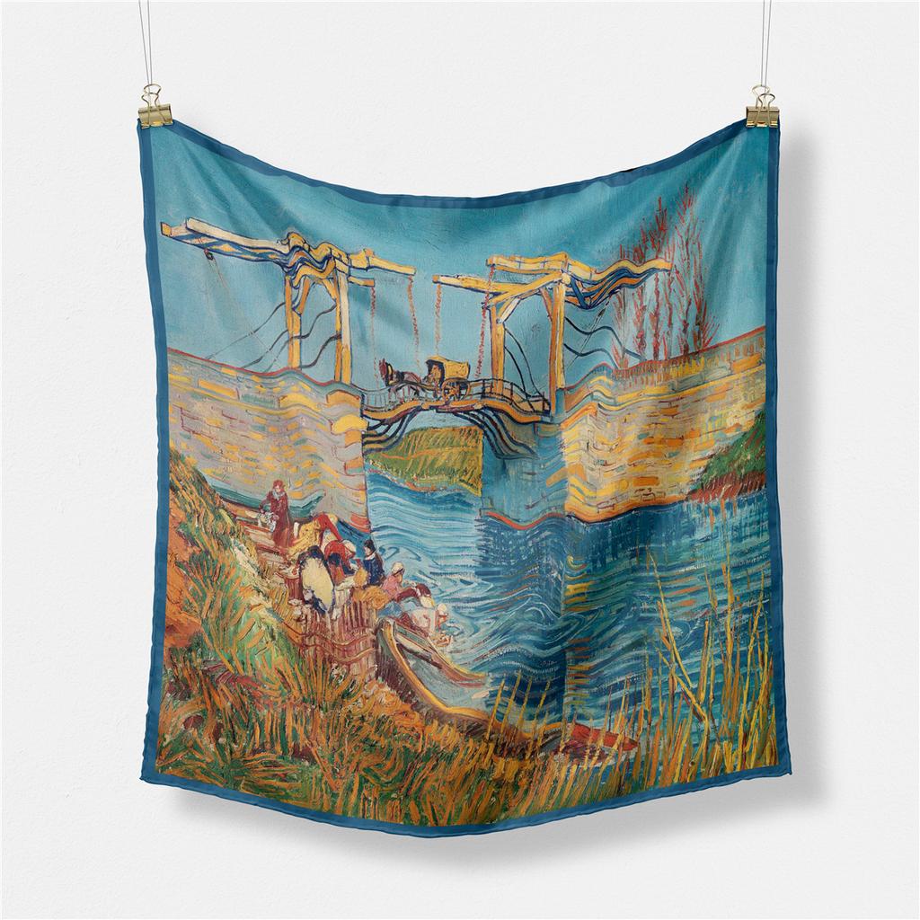 Famous Oil Painting Twill 100% Silk Scarf 53cm Square Scarves Fashion Hijab Women Scarf Wraps Head Scarf Neckerchief Bandana