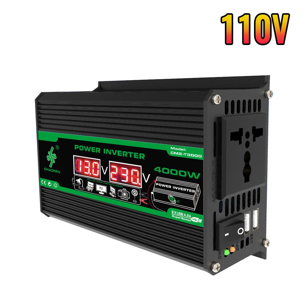300W/4000W Portable Car Inverter DC 12V To AC 110V/220V Dual USB/AC Ports for Outdoor Camping & Appliances No Battery Included