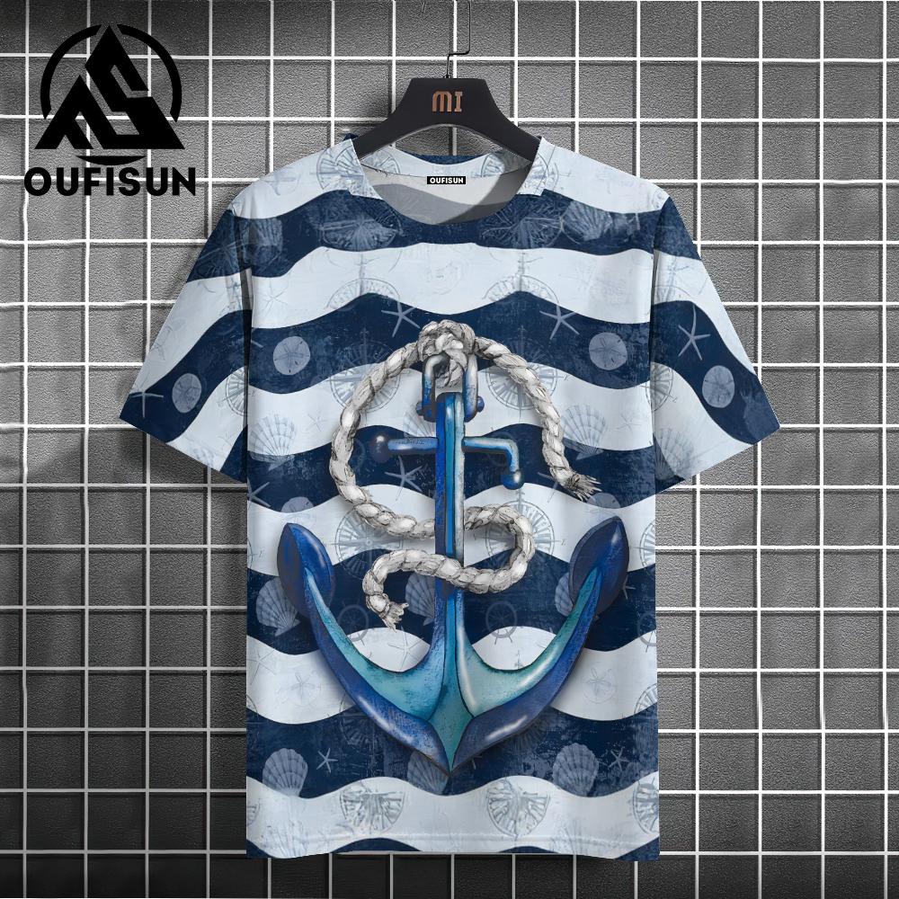 Men's T Shirt Ship Anchor Print Summer Casual Short Sleeve 3d T Shirts Streetwear O Neck Pullover Oversized Male Clothing