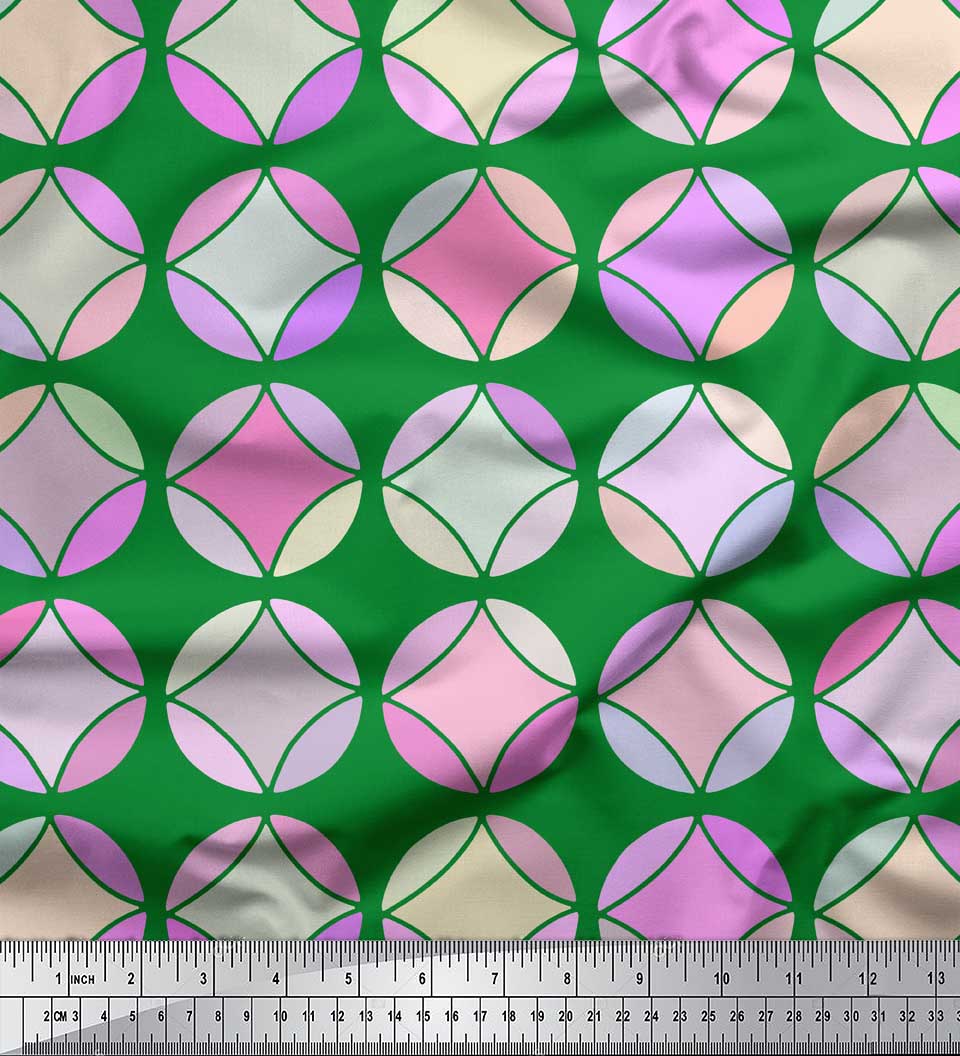 

Тканина Soimoi Red Japan Crepe Satin Circle Art Geometric Print Тканина на метр 42 дюйма 42 Inch Wide - Poly Crepe зелений