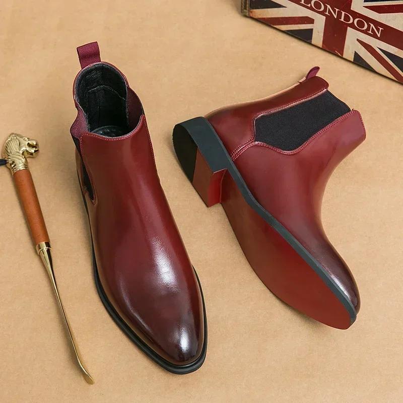 Mens Boots Classic Chelsea Boots High Quality Genuine Leather Boot British Style Business Dress Boots Men High-Top Leather Shoes