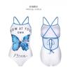 Butterfly Pattern Cute One-piece Triangle Racing Sports Swimming Pool Training Hot Suit Women's Slightly Fat Large Size