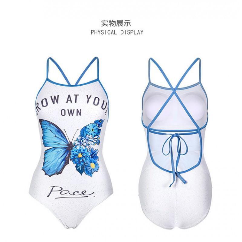 Butterfly Pattern Cute One-piece Triangle Racing Sports Swimming Pool Training Hot Suit Women's Slightly Fat Large Size