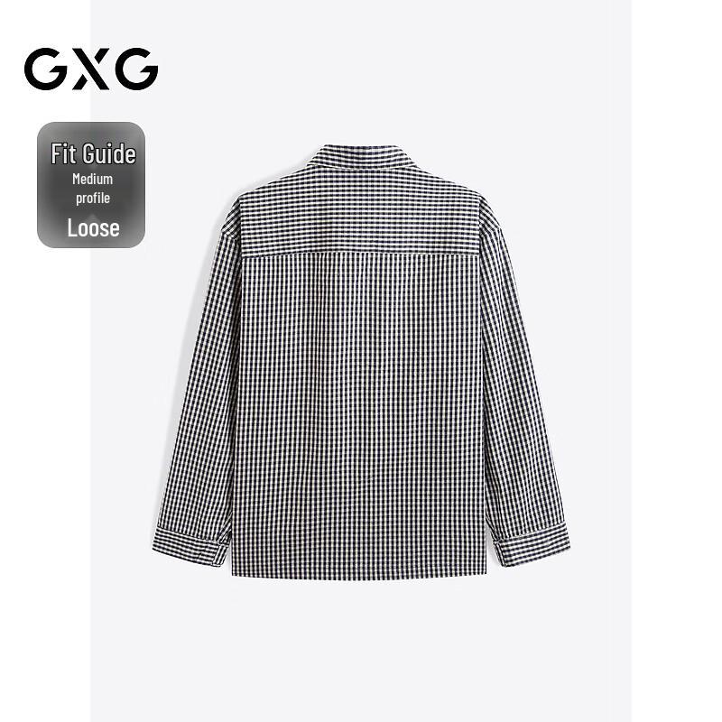 GXG Men's Black and White Plaid Pocket Long-Sleeve Casual Shirt