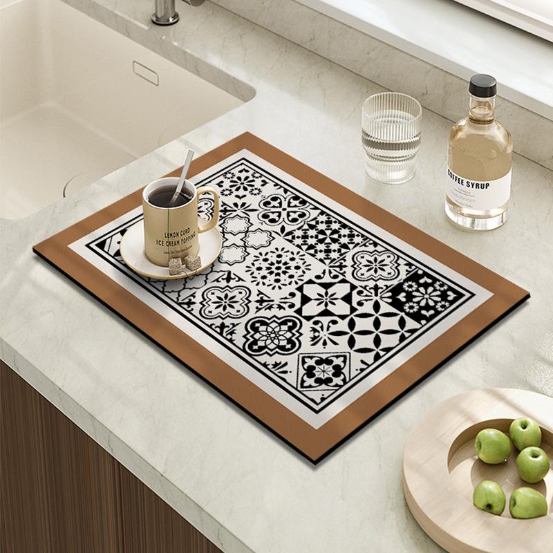 Coffee Machine Absorbent Mat Bowl Dish Drying Mat Non-slip Bar Drain Mat Kitchen Countertop Mat Table Washer Mat