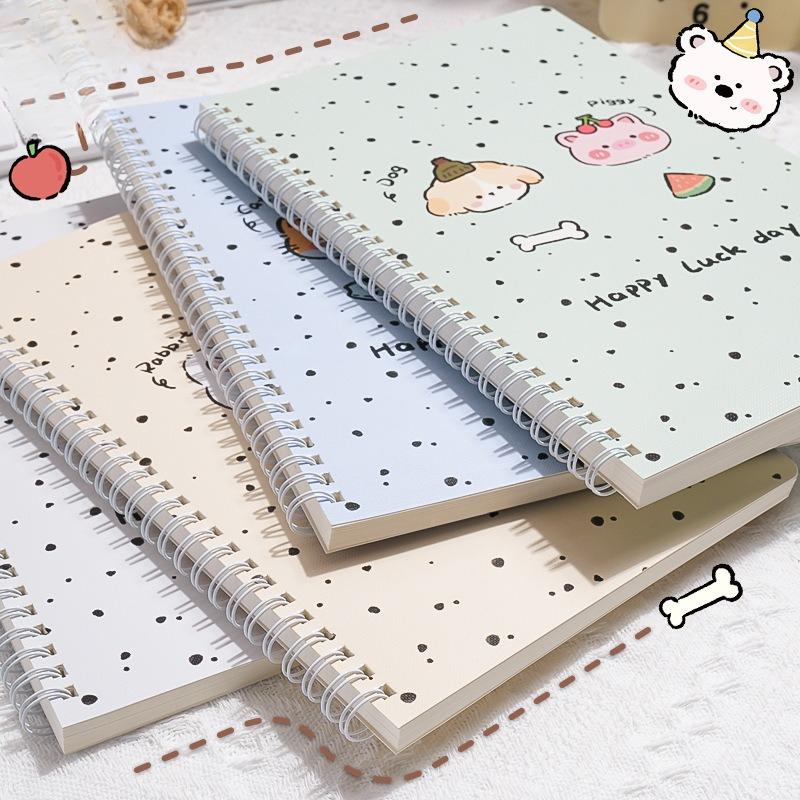 1pc A5 Cartoon Line Coil Notebook Hard Cover Kawaii Korean Stationery School Supplies for Students Back To School