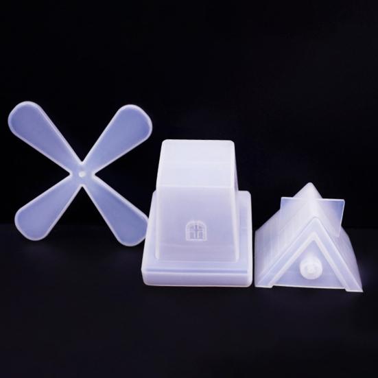 1 Sett DIY Vindmølle Ornament Silikonform Håndlaget Roterende Vindmølle Figur Skrivebordsdekorasjon Håndverk Laging Epoksyharpiks Støpeform