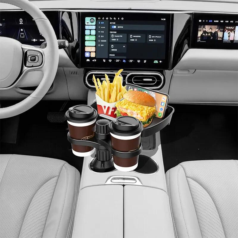 Vehicle-Mounted 360-Degree Rotary Dinner Plate Tray Beverage Coffee Hamburger Water Cup Position Rack Small Dining Table Rack