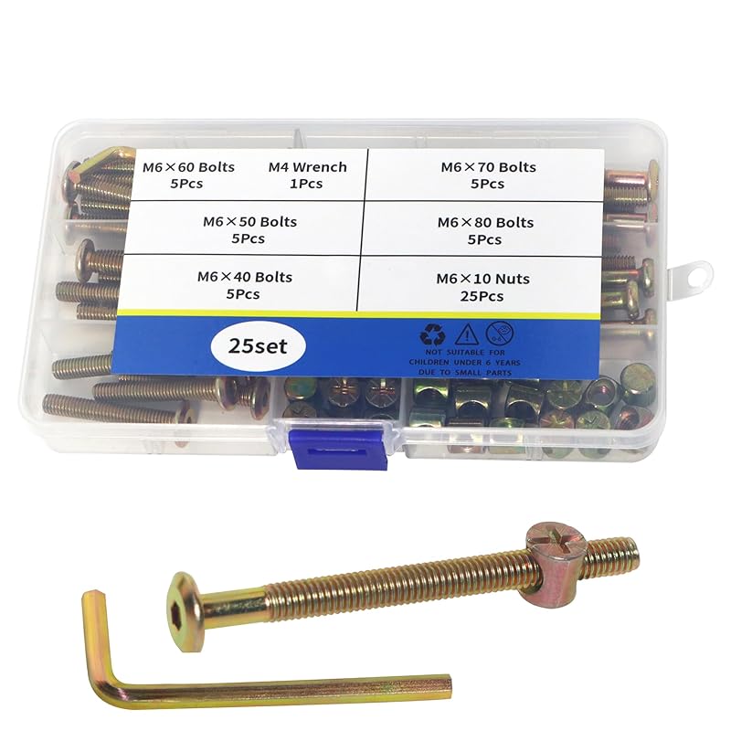 10 Set,Crib Screws Hardware Replacement Kit, M6 X 100mm Bed Frame Bolts and Nuts Kit Hex Drive Socket Cap Screws