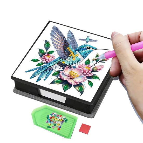 DIY Note Box Diamond Art Kit Sticky Note Holder Craft Set Diamond Art Project Memo Pad Holder DIY Kit for Gift And Home Office Desk Decor
