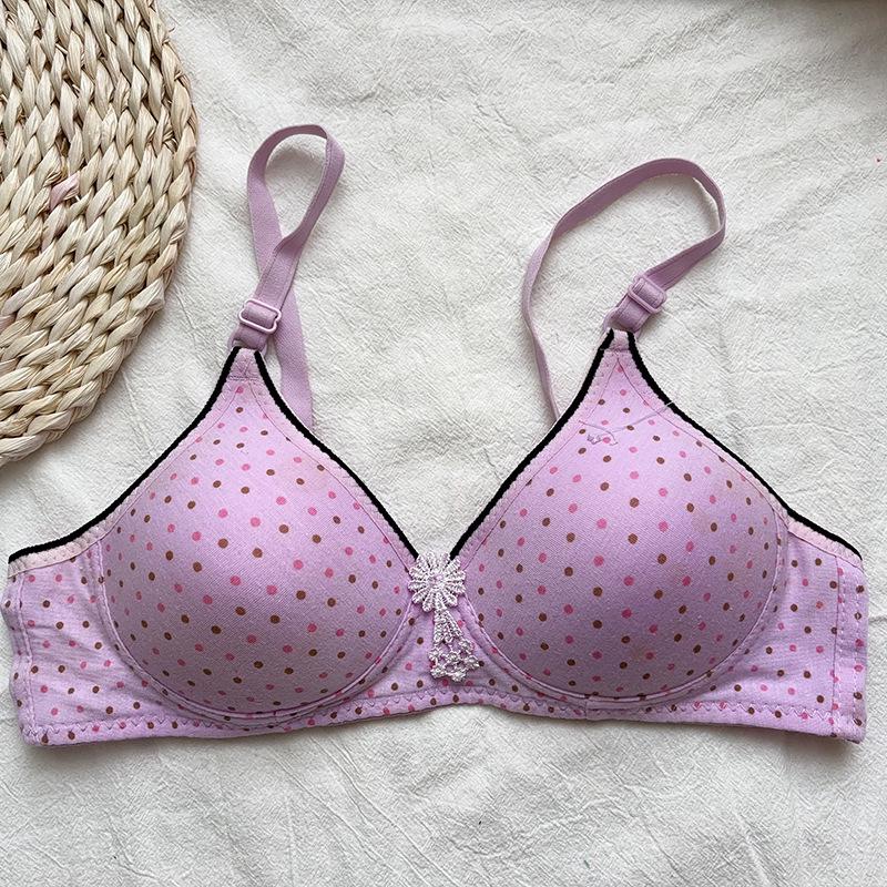 Polka Dot Wireless Push-up Bra - Women's Comfort with Two Rows of Hooks