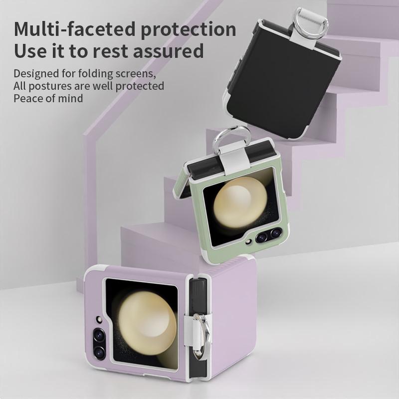 Electroplating Silicone Soft Anti-Drop Phone Case for Samsung Galaxy Z Flip 5 Flip5 5G Ring Hard Shell Shockproof Cover