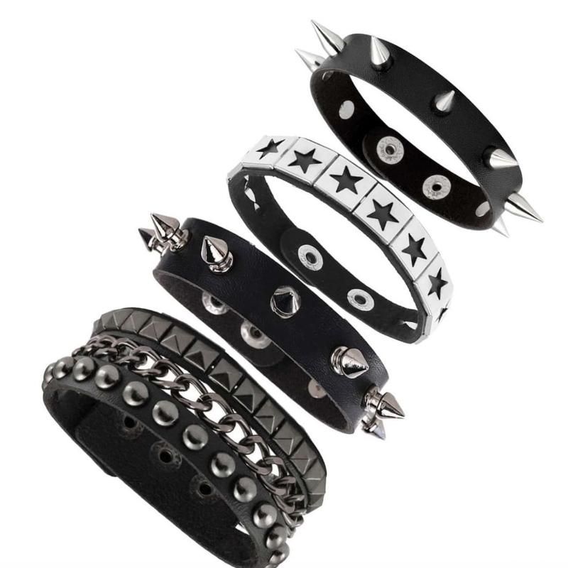 

1 шт./4 шт. Модный многослойный широкий кожаный браслет Панк Доминирующий заклепка Пятиконечная звезда Ремешок на запястье Персонализированный браслет 4pcs