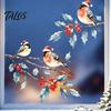 Reusable Christmas Party Decorations Watercolor Bird Window Sticker, Santa Hat on Beey Seasonal Clings Branch Static Decal, Waterproof Cling