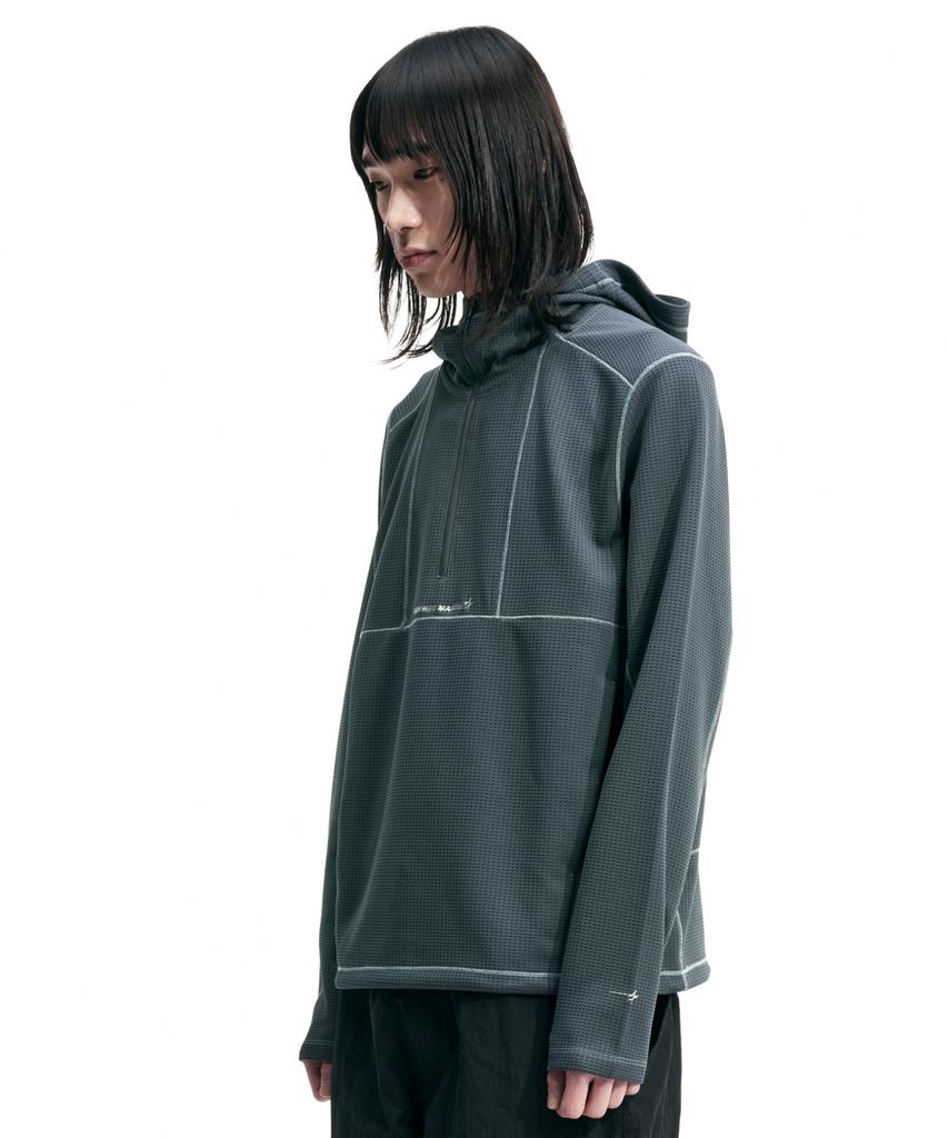 Half Zip Mesh Hoodie Pullover (Charcoal)