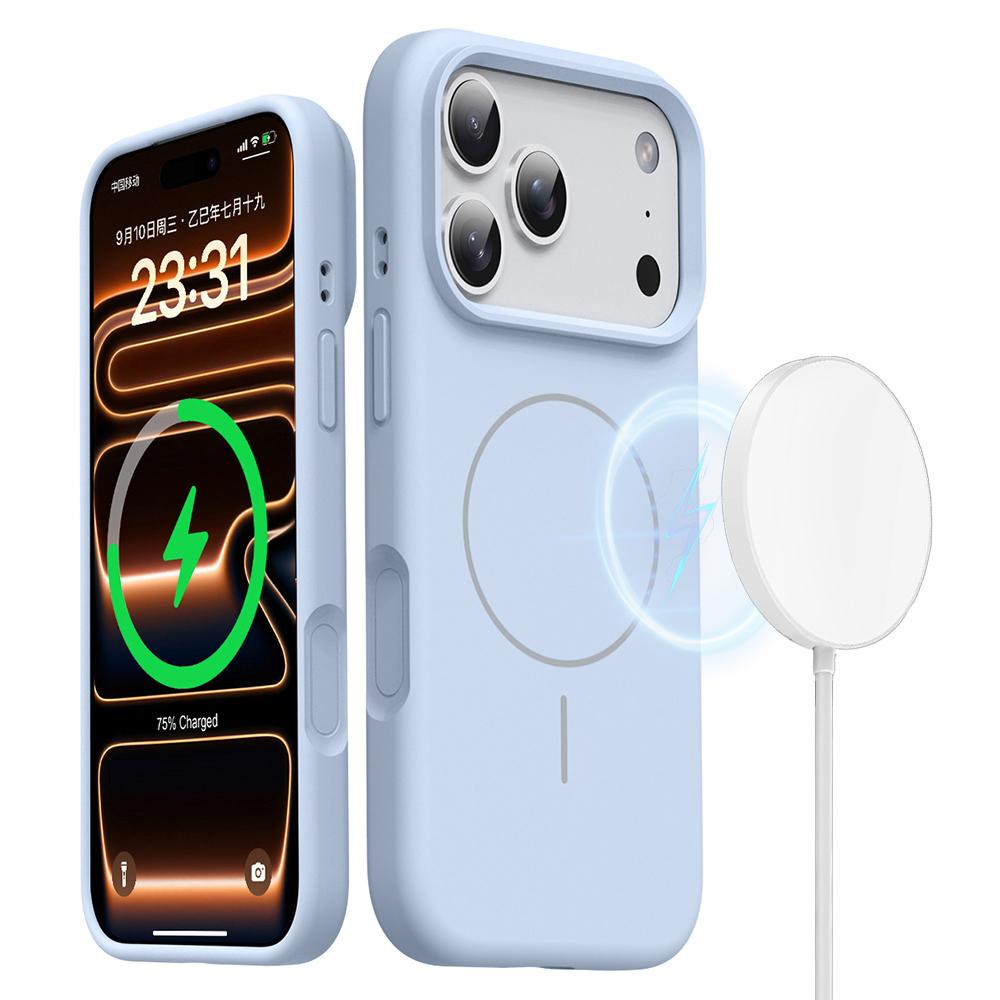 For iPhone 17 Pro Max Magnetic Case Skin-Friendly Liquid Silicone + PC Phone Cover Compatible with MagSafe