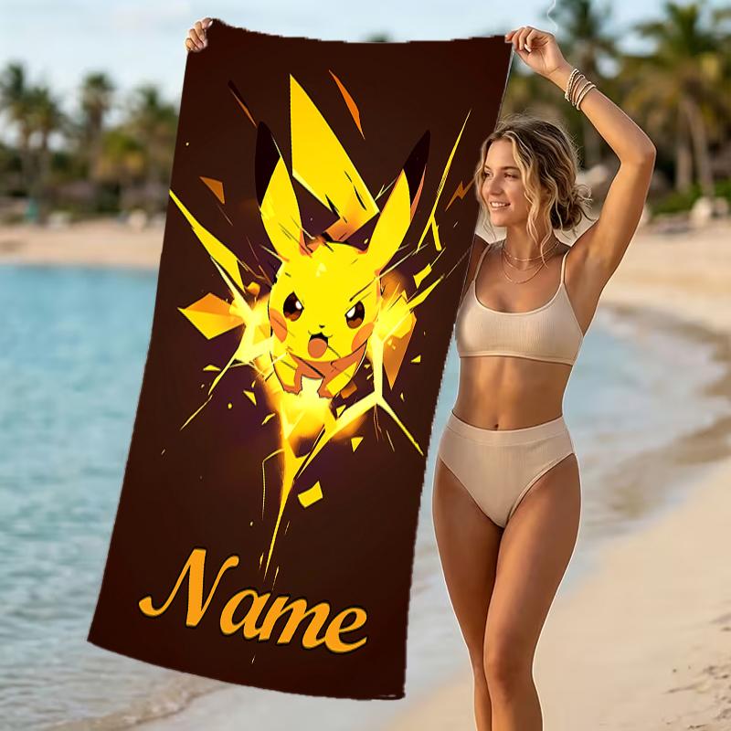 Customizable personalized beach towels Pokémon Pikachu themed designs.Suitable for the beach, yoga, sports;ideal as beach accessories