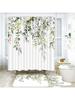Plant Leaves Shower Curtain Sets Waterproof Floral Shower Curtain Leaves Fabric Cloth Bathroom Curtains With Hooks