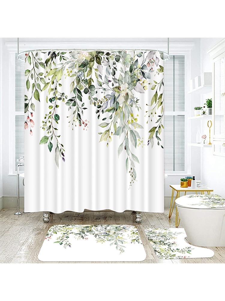 Plant Leaves Shower Curtain Sets Waterproof Floral Shower Curtain Leaves Fabric Cloth Bathroom Curtains With Hooks