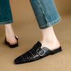 Fashion 2025 Summer Women Mules Genuine Leather Women Shoes Square Toe Chunky Heel Cover Toe Sandals Hollow Out Modern Slippers