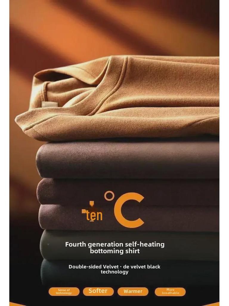 Men's Round Neck Long-Sleeve Velvet T-Shirt for Autumn & Winter Warmth