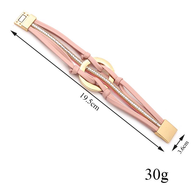 Leather Bracelet for Women Round Hollow Circles Wrap Bangle Female Jewelry Gifts