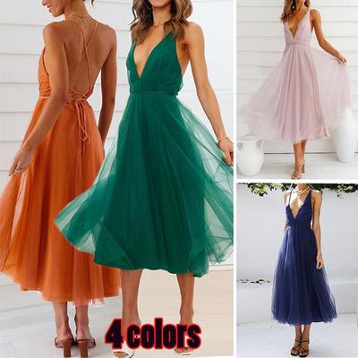 Damen Sling-Kleid, Netzrock, Minikleid, Damen-Ausschnitt-Kleid, V-Ausschnitt, ärmellos, rückenfrei, Bandage, fließendes Abendkleid