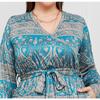 Spring and Autumn Women's Dress Plus Size Loose Women's V-Neck Long Dresses Vintage Temperament Printed Dresses