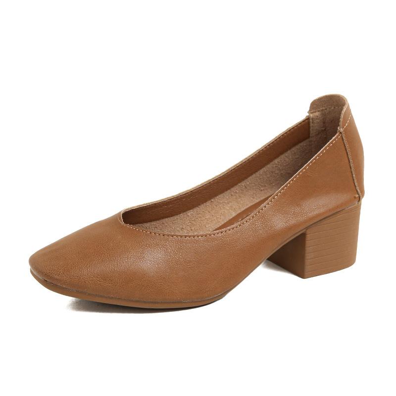 Soft Sole New Comfortable and Breathable Low Heel Square Head Shallow Mouth Single Shoes Women's Soft Cotton Flat Bottom Non-grinding Feet Grandma Sho