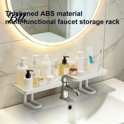 Sink Countertop Organizer Storage Rack Thickened ABS Waterproof Faucet Cosmetic Vertical No Drilling Space Saver for Bathroom Rust Proof