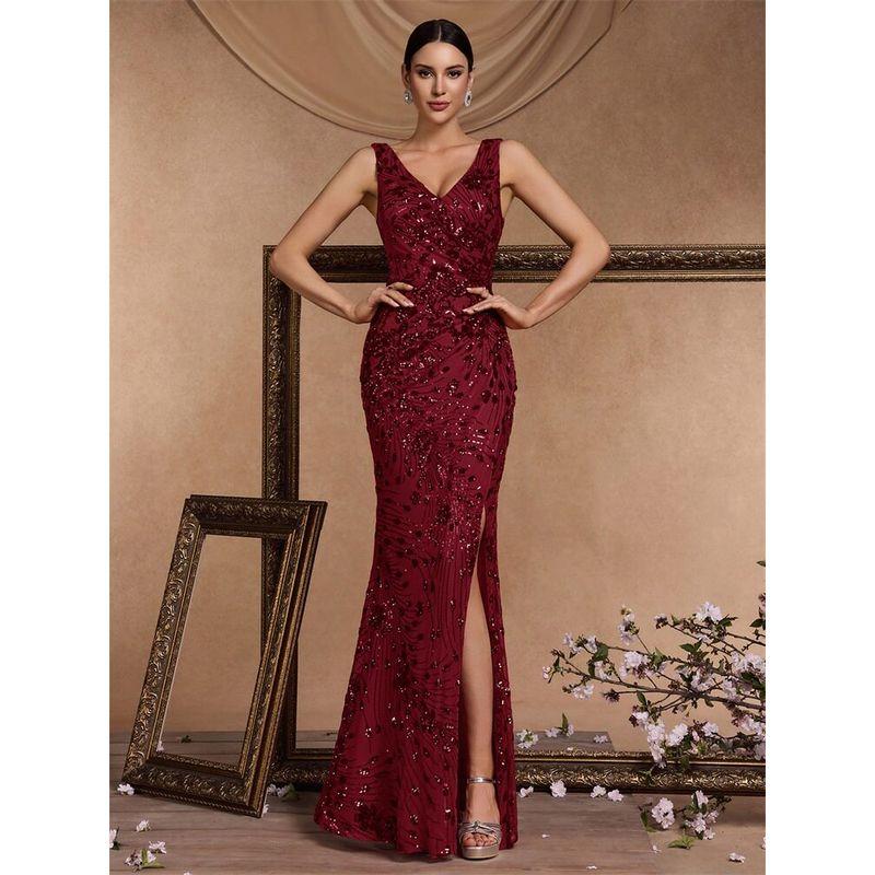 European and American Style Dress New Style Sequined Sleeveless Evening Dress for Women Banquet Sexy Birthday Party Cocktail Dress Wedding