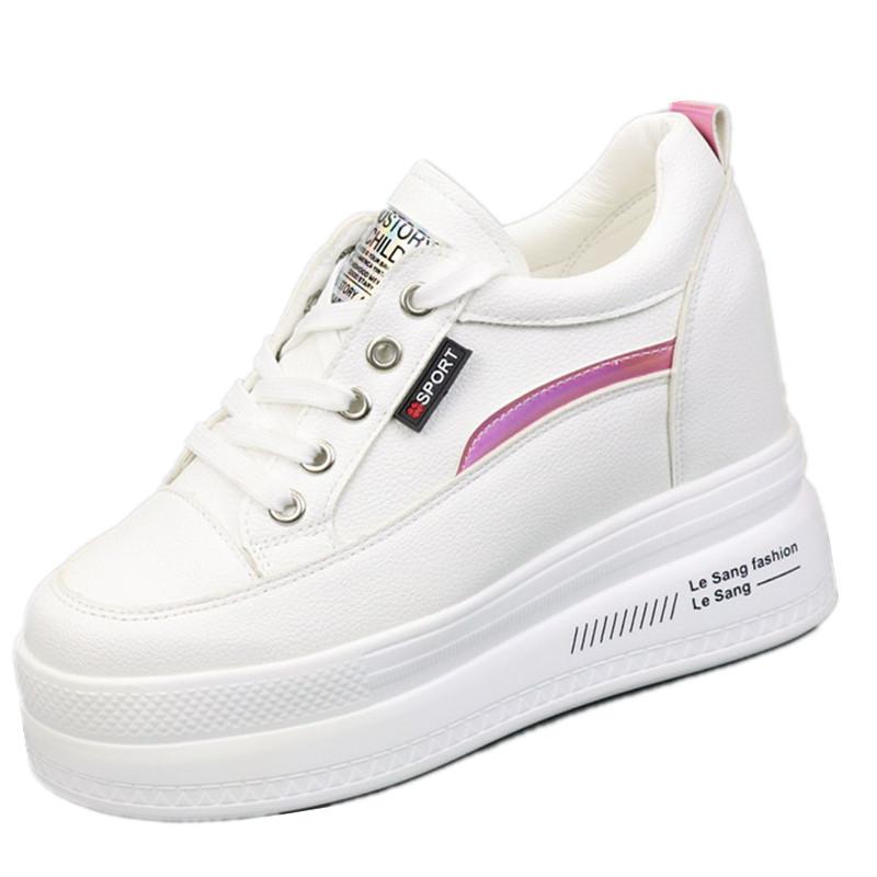 Fashion Woman Height Increasing Shoes 10CM Heels Spring Autumn Wedges Breathable Women Sneakers Casual Platform Trainers White Shoes