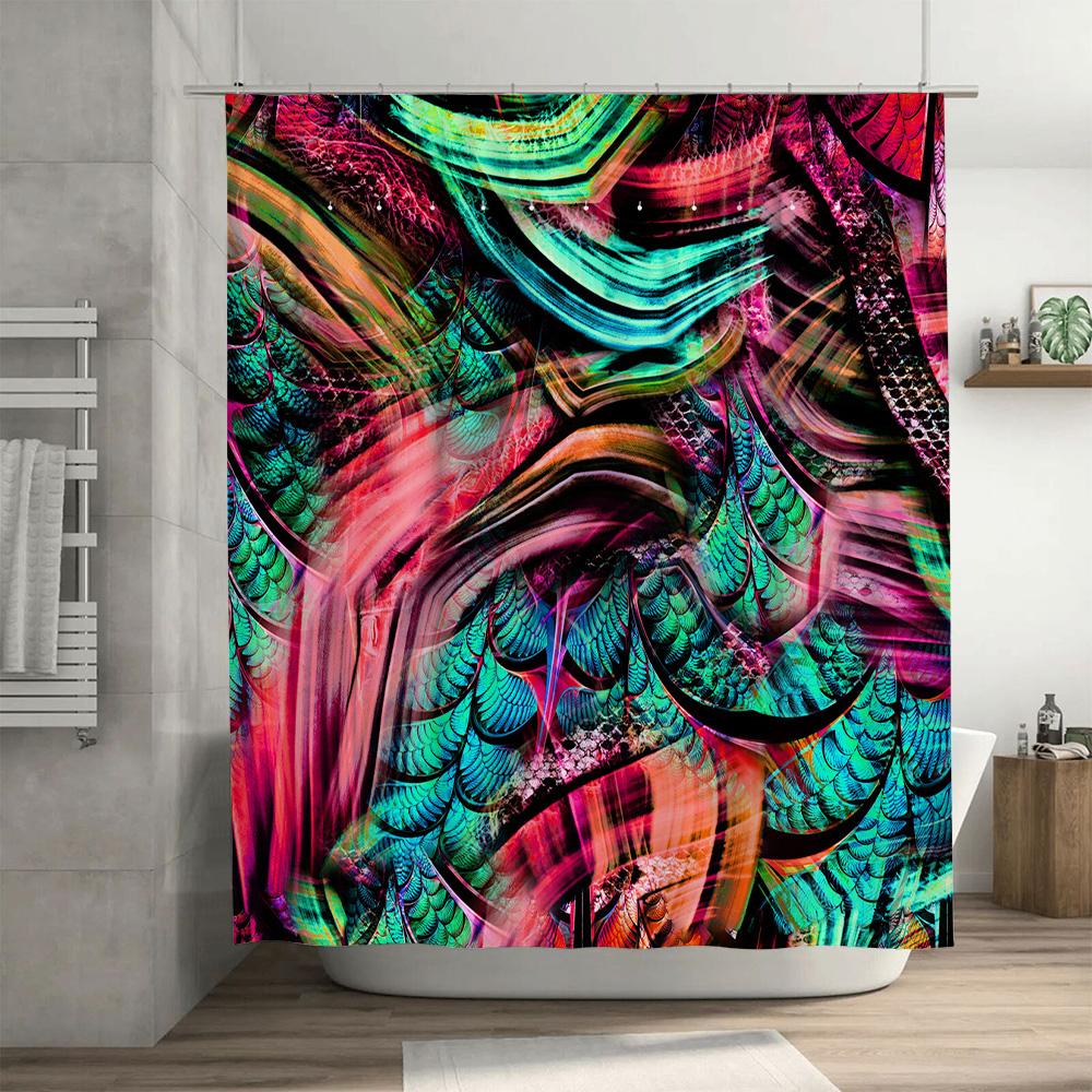 Cortină de cadă abstractă colorată, perfectă pentru o experiență ca la spa în decorul băii tale