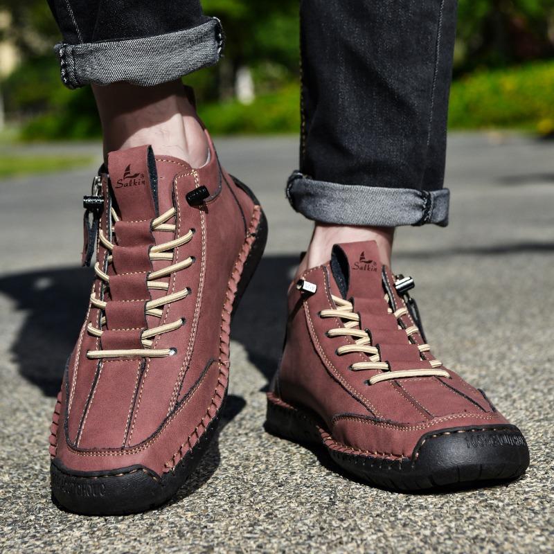 Autumn/Winter Men's Martin Boots, Mid- and Low-Top Casual Ankle Boots, British Style, Versatile Men's Casual Shoes with Side Zippers