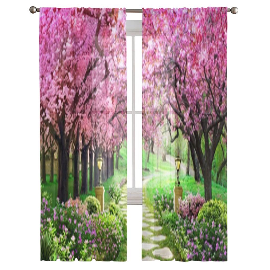 Pink Tree Beautiful Forest Sheer Curtains For Living Room Window Transparent Voile Tulle Curtain Bedroom Drapes Home Decor