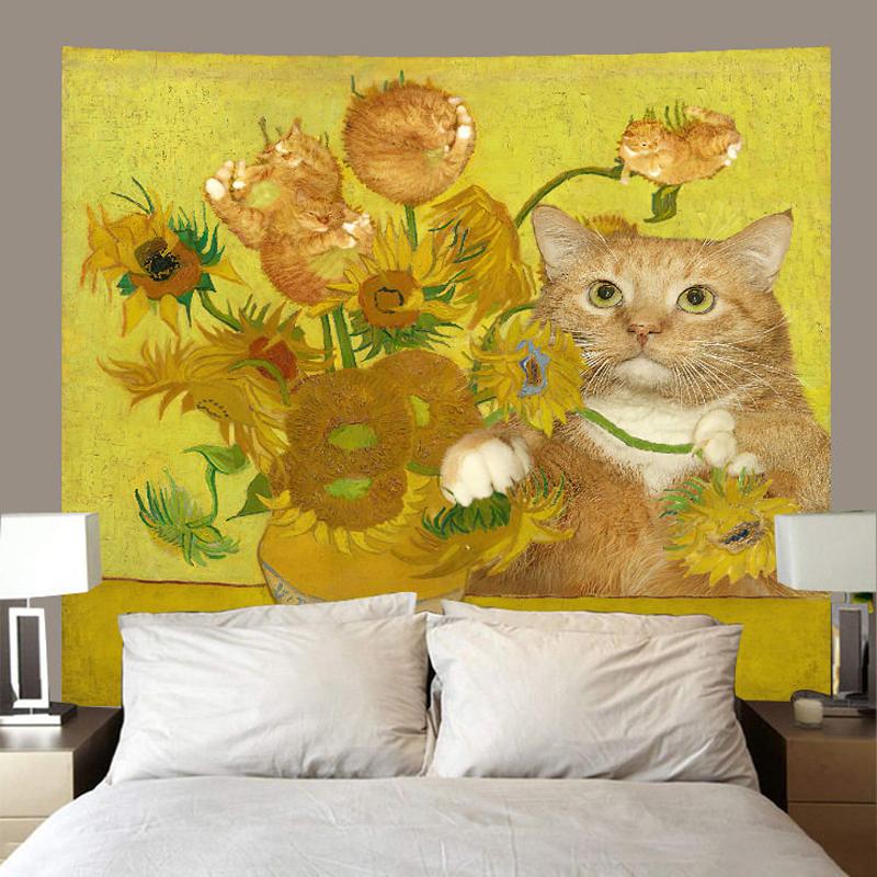 

Vintage Cat Oil Painting Tapestry Wall Hanging Art Decor for Bedroom Unique Cat Theme Wall Cloth 74x94cm(29x37in)