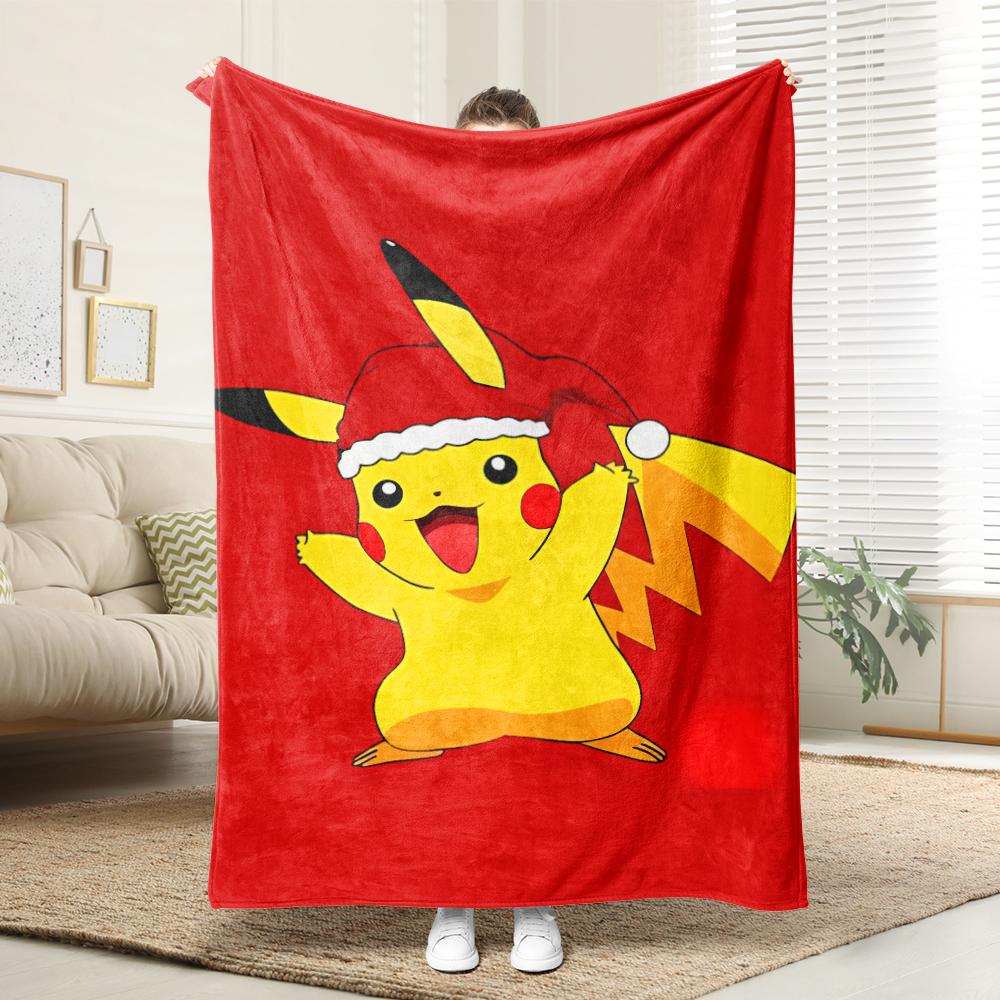 Pikachu dances with the little Fire Dragon Christmas: Pixel Style Christmas Blanket Essential for Home rest
