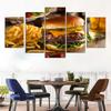 5 Panel Cheesy Beef Burgers HD Pictures Canvas Painting Delicious Fast Food Hamburger Posters for Dinning Room Wall Decor Quadro