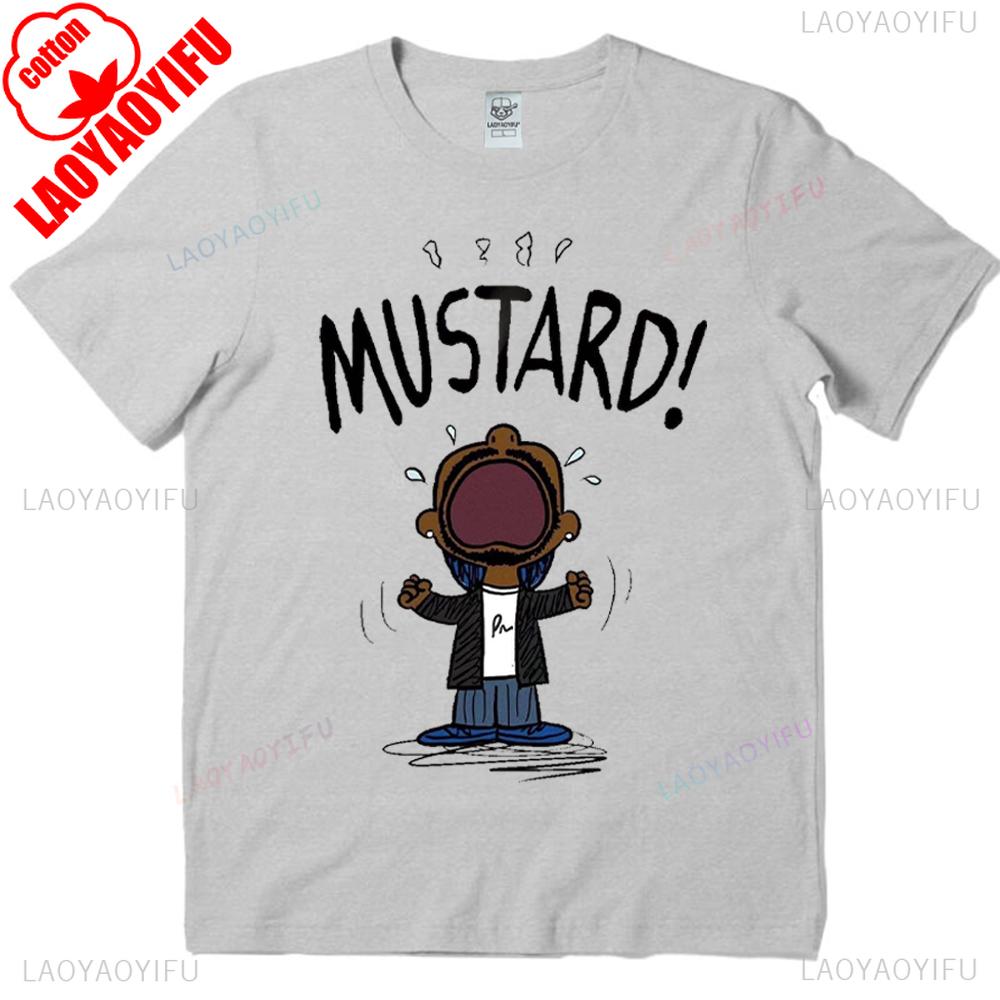 Kendrick Lamar Mustard Meme Tops Unisex Tee Shirt for Fans Funny Hip Hop Graphic Music Lover Apparel Humorous Pop Culture Gift
