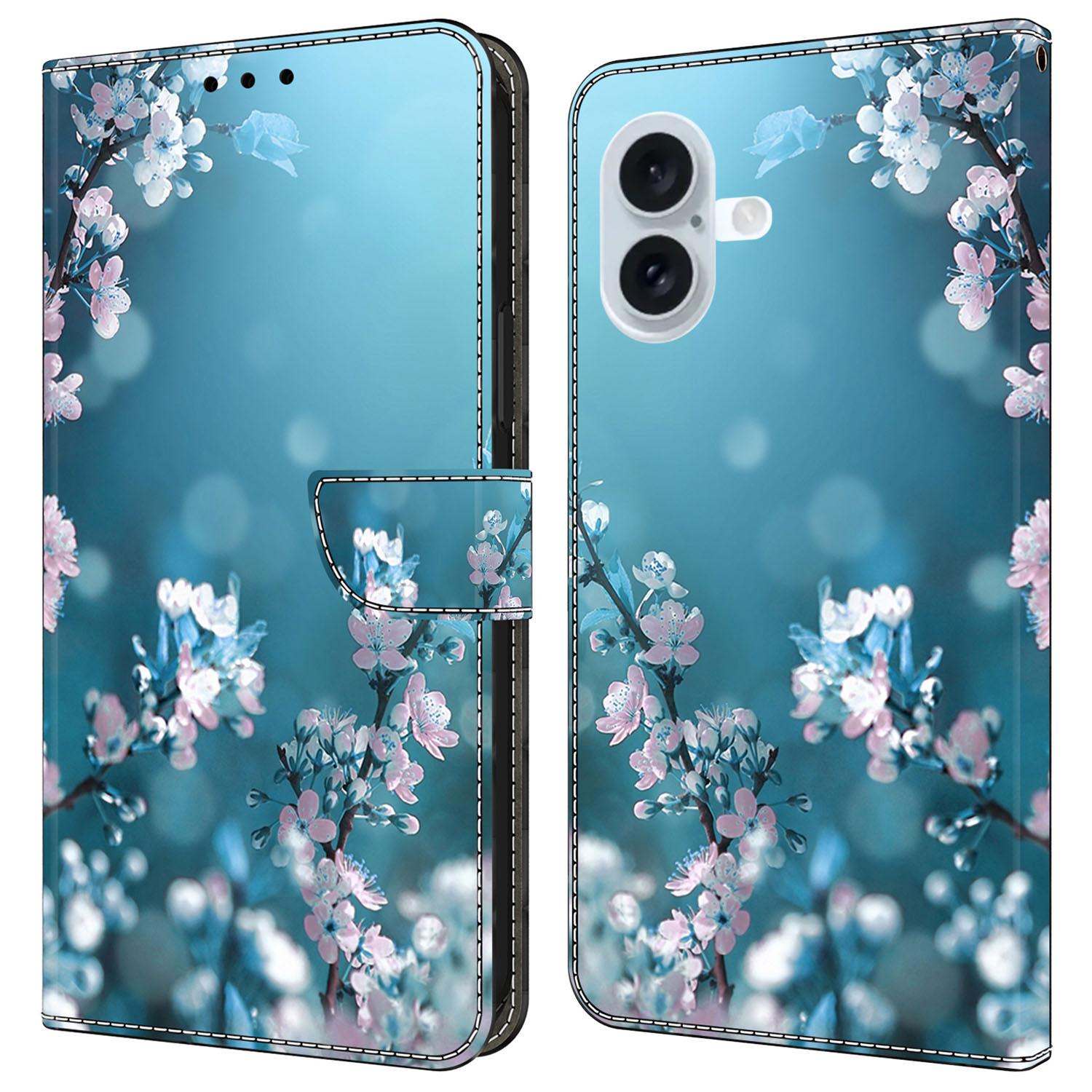 

For iPhone 16 Plus Case 3D Pattern PU Leather Wallet Phone Cover with Stand Plum Blossoms