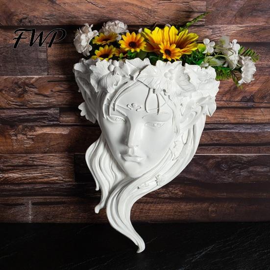 Harz Portrait Relief Skulptur Feen Gesichtsform Wandpflanzer, Mädchen Blumentopf, Wandmontierte Pflanzgefäß Vase für Innen Außen, Kaktus, Kräuter, Luft