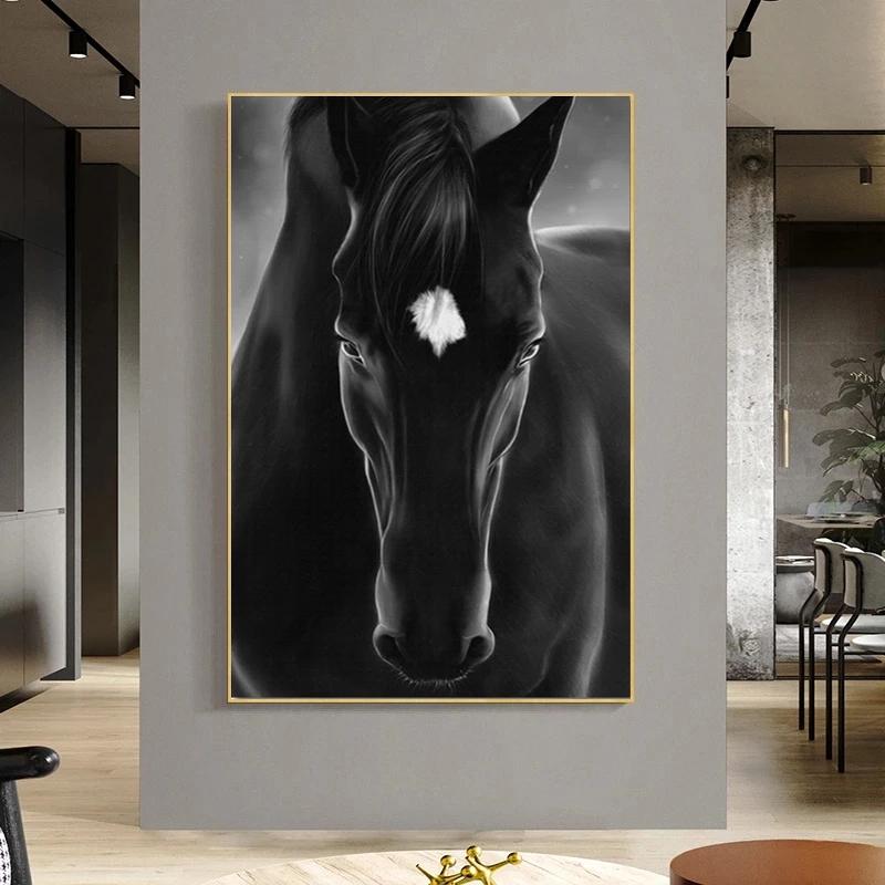 Black and White Horse Oil Painting Wall Decoration Art Animal Horse Modern Poster Living Room Bedroom Decoration