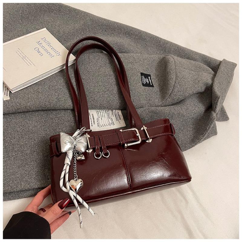 Belt Buckle Design Shoulder Satchels Bag for Women 2025 New In Luxury Designer Handbags Branded Fashion Totes with Pendant