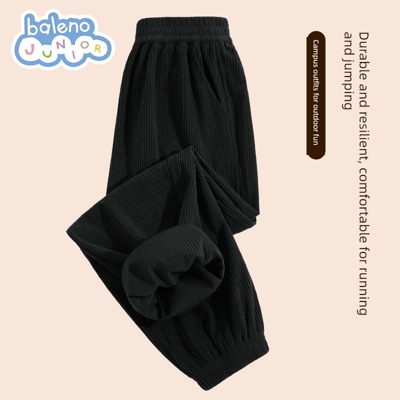 Baleno Boys  Fleece-Lined Pants Children s Corduroy Thickened Integrated Fleece Long Pants 2025 New Boys  Casual Pants [Thin Corduroy] Black#Solid Color 120