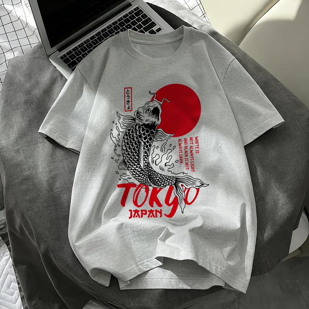 Tokyo Japan Koi Prints Tshirts Unisexs Summer Tops Comfortable Oneck Short Sleeve T Shirts Street Soft Clothes