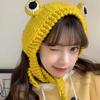 Autumn And Winter Big Eyed Frog Hat Head Cover Handmade Ear Protection Hair With Hat Korean Version Green Cute Knitted Yarn