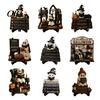 Halloween Party Tabletop Centerpieces Reading Ghost Figurine, Wooden Desktop Ornaments, Vintage Pumpkin Decor Statue with Stand for Home Fireplace