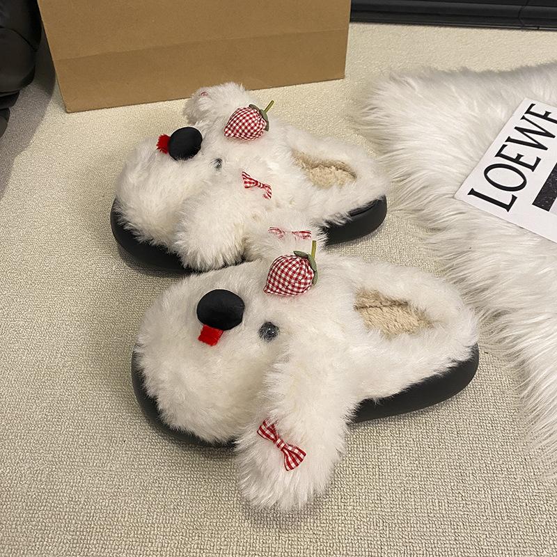 

Милые милые мультяшные тапочки-щенки с бантиком, пушистые, осенне-зимние, модные, на толстой подошве, с плюшевой мордочкой, хлопковые тапочки 41 бежевый