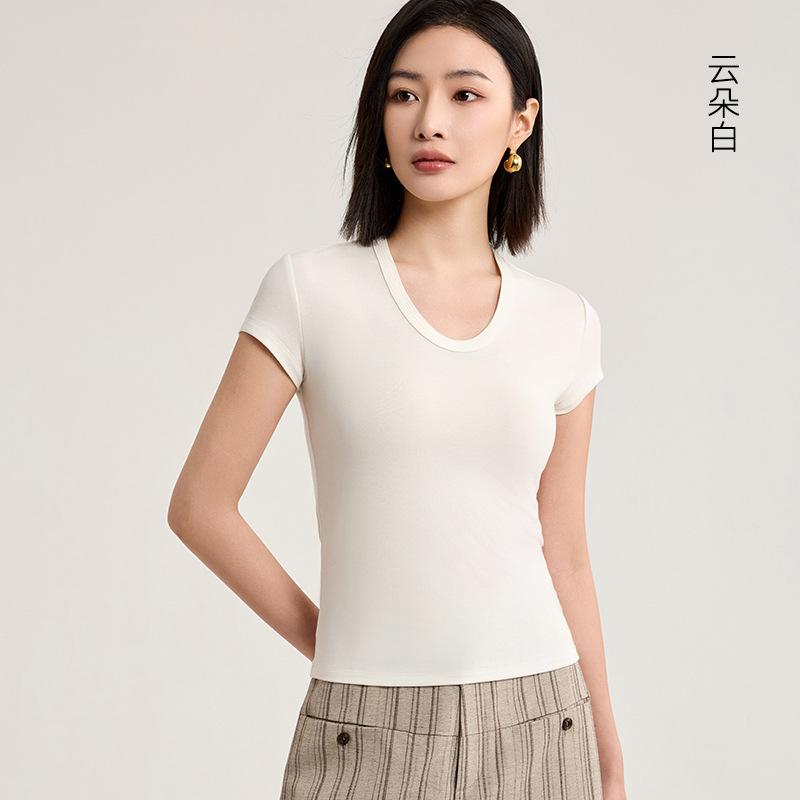 Tencel wool short-sleeved top is popular in women's summer, cool and bacteriostatic, with a small flying sleeve T-shirt inside.